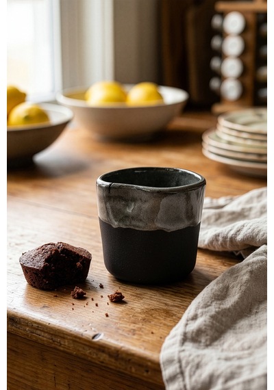 Must Siyah Beyaz Stoneware El Yapımı Mug Fincan 2li Set 8634