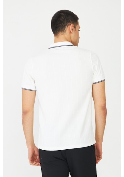 Beyaz Fermuarlı Polo Yaka Erkek T-shirt Beyaz