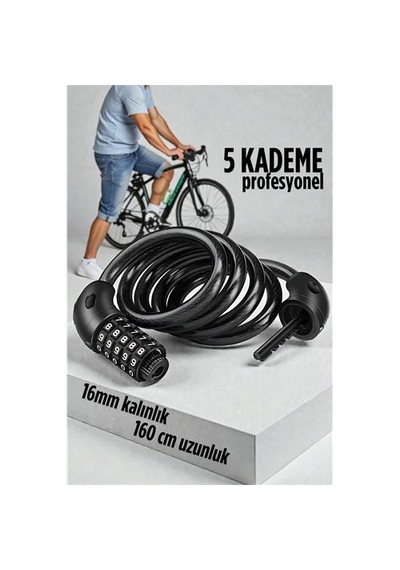Zenvac Şifreli Bisiklet Kilidi 16 Mm Kalınlık 160 Cm Scooter Motosiklet Kilidi - Çelik Kablo 722480 Zenvac29 Diğer