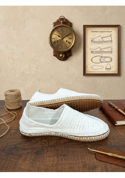 Orifkozmo %100 El Yapımı El Örgüsü Erkek Espadril & Hafif Casual Yazlık Ayakkabı Beyaz