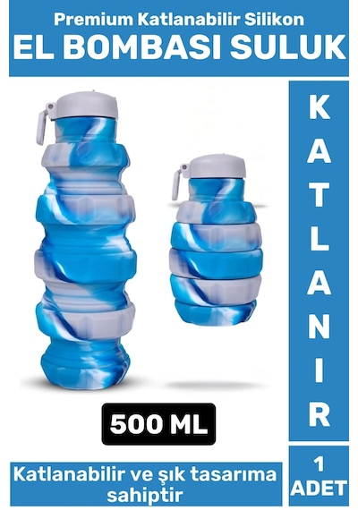 Wintoup Premium Portatif Bpa Free Şık Kamp Spor Seyahat Silikon Katlanabilir El Bombası Suluk 500 Ml Çok Renkli