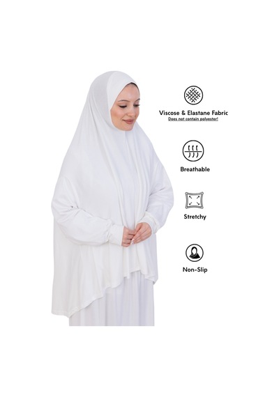 Modish Group İki Parça Namaz Elbisesi Uzun Pamuklu Tesettür Giyim Abaya & Başörtüsü Set Cream
