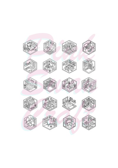 Little Tiny Isometric Rooms Iı 20x20 Cm Büyük Boyama Kitabı, Çocuklar Ve Yetişkinler İçin