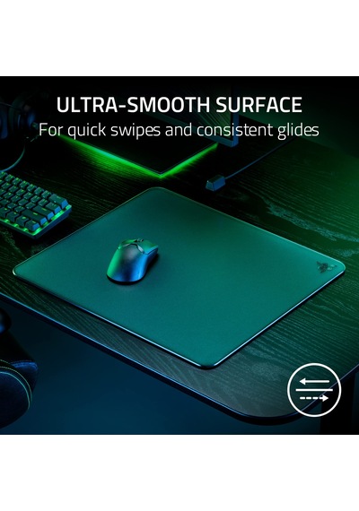 Razer Atlas - Cam Fare Altlığı Birinci Sınıf Temperli Cam, Ultra Pürüzsüz Yüzey, Mikro Kazınmış Yüzey, Kir Ve Çizilmeye Dayanıklı, Daha Sessiz Fare Hareketleri, Kaymaz Kauçuk Taban Siyah