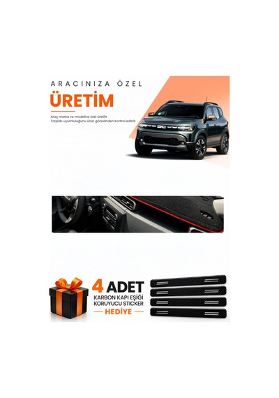Dacia Duster 3 Nesil 2024-2026 Uyumlu Torpido Koruma Örtüsü Oto Kılıfı - Siyah Kırmızı