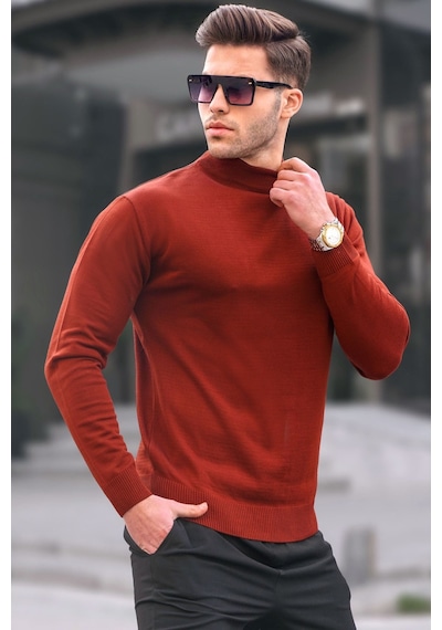 Madmext Kiremit Slim Fit Yarım Balıkçı Yaka Erkek Triko Kazak 6343