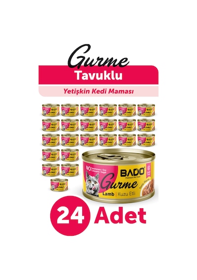 Bado Gurme Yaş Yetişkin Kedi Maması Kuzu Etli 85 Gr 24 Adet