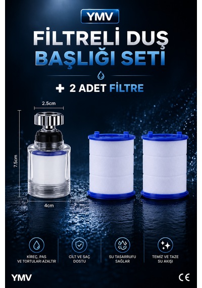 Ymv Filtreli Musluk Başlığı 360 Derece Hareketli Döner Musluk Aparatı 2 Adet Yedek Filtreli