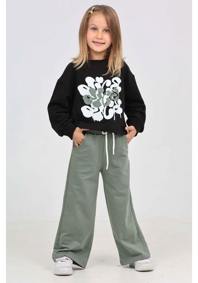 Toontoy Kids Toontoy Kız Çocuk 2'li Takım Baskılı Bisiklet Yaka Sweatshirt & Beli Lastikli Cepli Bol Paça Eşofman Altı - Renk Bloklu & 2 İplik Siyah Toontoy Kids Toontoy Kız Çocuk 2'li Takım Baskılı Bisiklet Yaka Sweatshirt & Beli Lastikli Cepli Bol Paça Eşofman Altı - Renk Bloklu & 2 İplik Siyah