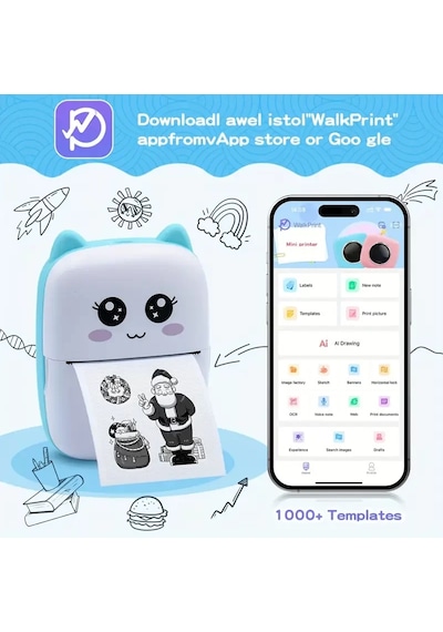 Taşınabilir Yazıcı, Mini Cep Kablosuz Termal Yazıcı Android İos Akıllı Telefonlar İçin Uygun, Bt Mür