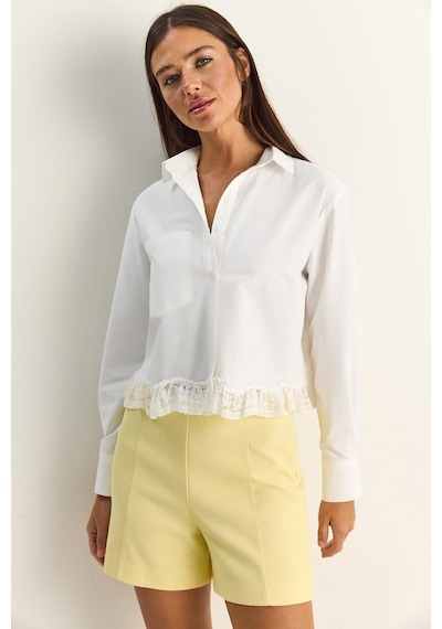 Shade Kadın Dantel Detaylı Poplin Crop Gömlek Dg261024 60286098 - Beyaz