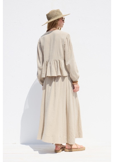 Manuka Geniş Kesim Müslin Etek Kum
