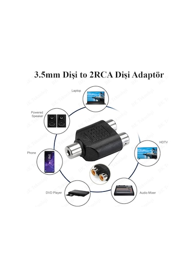 3.5mm (1/8 inç) TRS Dişi - 2 RCA Dişi Adaptör