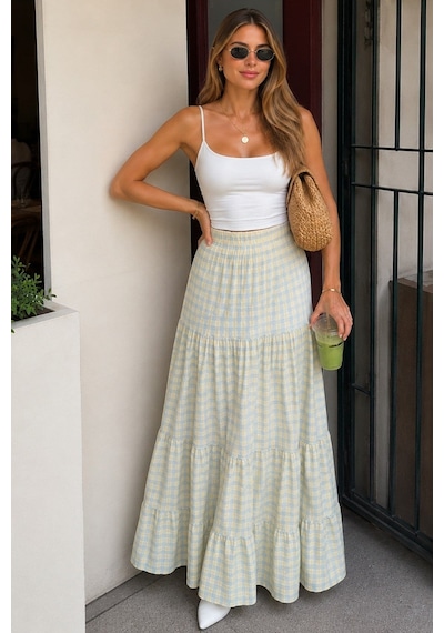 Madmext Mavi Pötikareli Maxi Kadın Etek Mg2858