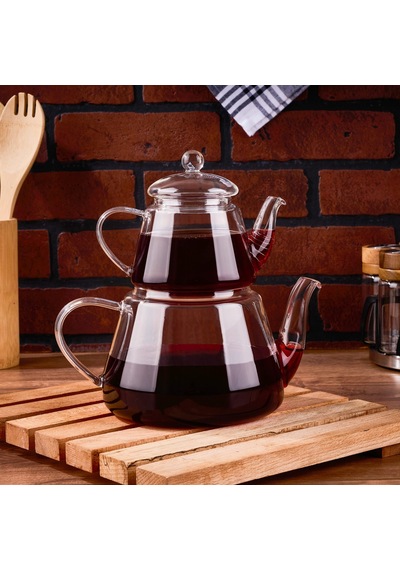 Kappi Cam Çaydanlık - Şeffaf - 1,5 Lt + 1 Lt Çok Renkli
