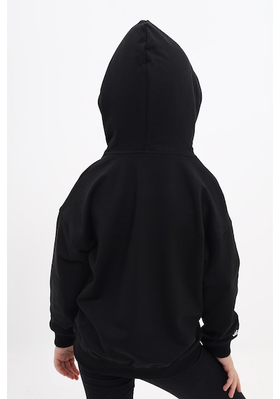 Kız Çocuk Relax Fit Kapüşonlu Düşük Omuz Baskılı Sweatshirt - 2 İplik Siyah