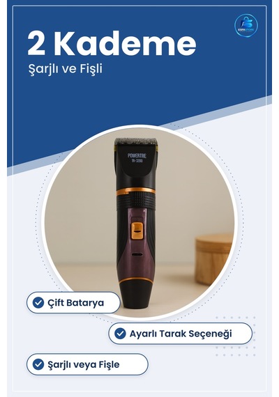 Saç Ve Sakal Tıraş Makinesi Çift Bataryalı Tarak Ayarlı Şarjlı Fi