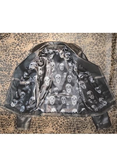 Nyc Giyim Tekstil & Deri Hakiki Deri Kadın Ceket Slim-fit Biker Şeytan Figürlü Mont Siyah - Kahverengi