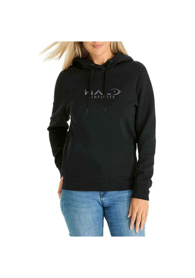 Halo Infinite Logo Baskılı Siyah Kadın Kapşonlu Sweatshirt