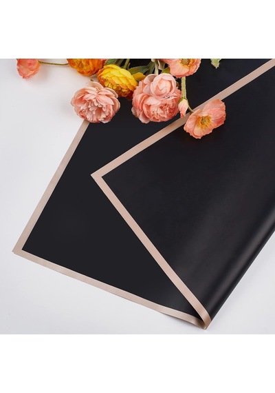 Çiçek Ambalaj Kağıdı - Siyah - Altın Kenarlı - Mat Opp 58x58 Cm -