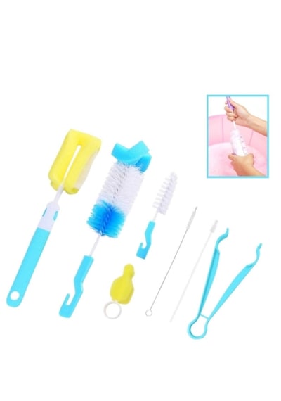 7 Parça Bebek Biberon Emzik ve Şişe Temizleme Fırçası Seti - Pipet Temizleyici & Steril Maşa Hediyeli