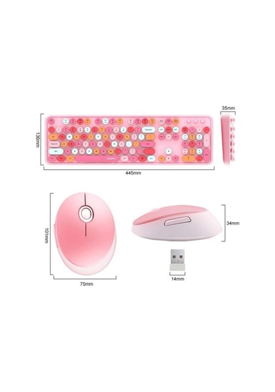 Renkli Daktilo Tarzı Vintage Mekanik Klavye Mouse Pc Laptop Uyumlu Kablosuz