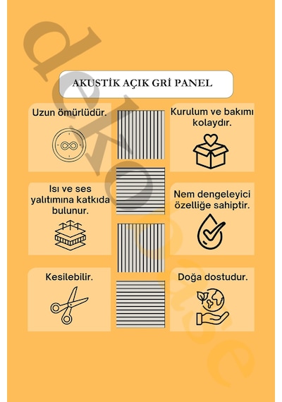 Açık Gri 10 Adet 40x40cm Yeni Nesil Akustik Ahşap Duvar Paneli