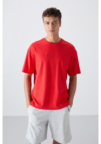 Tommy Life Fiesta Pamuklu Kalın Yüzeyi Dokulu Oversize Fit Baskılı Erkek T-shirt - 88336 001
