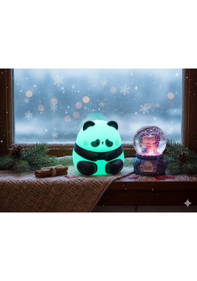 2 Li Sevgiliye Romantik Hediye Seti Slikon Panda Renkli Led Gece Lambası Ve 9 Cm Mor Kar Küresi Set Set