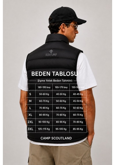 Camp Scoutland Camp451 Outdoor Tactical İç Cepli Su İticili Erkek Mevsimlik Dolgulu Şişme Yelek Siyah