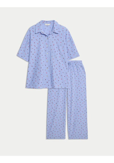 Marks & Spencer Cool Comfort Çiçekli Pijama Takımı T37006198X Mavi