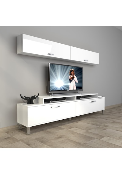 Decoraktiv Ekoflex 5 Slm Krom Ayaklı Tv Ünitesi Tv Sehpası Beyaz