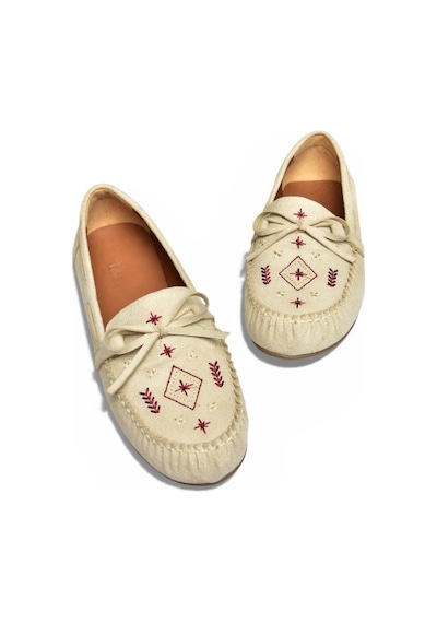 Fox Shoes Y996073102 Bej Süet Renkli Motif İşlemeli Kadın Babet Bej