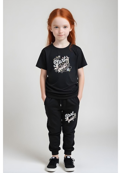 Fyk Kids Kız Çocuk Baskılı Start Up Alt-üst Pijama Takımı Siyah