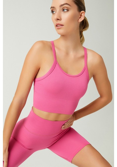 Los Ojos X Melodi Pembe Fitilli Seamless Spor Sütyeni Ribbed Bra Tank Pembe