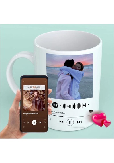 Spotify Kodlu Kişiye Özel Kupa Bardak Ve Altlıgı 07 Beyaz
