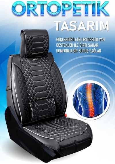 Fiat Uno Uyumlu Lüks Deri Oto Koltuk Kılıfı Ön Arka Takım Set Siyah Beyaz Royal Model Fs
