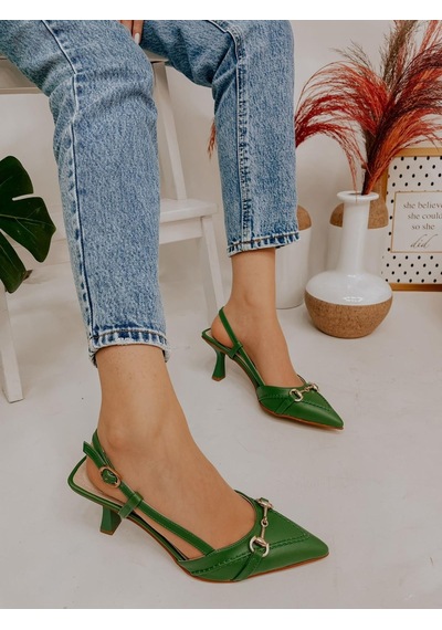 Ervanın Butiği Yeşil Deri Moss Toka Detay Kadın Stiletto-3651