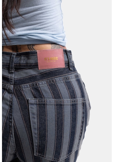 Kadın Mavi Çizgili 1w6-7 Loose Fit Özel Kumaş Tasarım Denim Jean