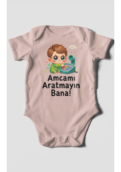 Morivokids Amcamı Aratmayın Bana Kısa Kollu Bebek Body %100 Pamuk Pastel Pembe