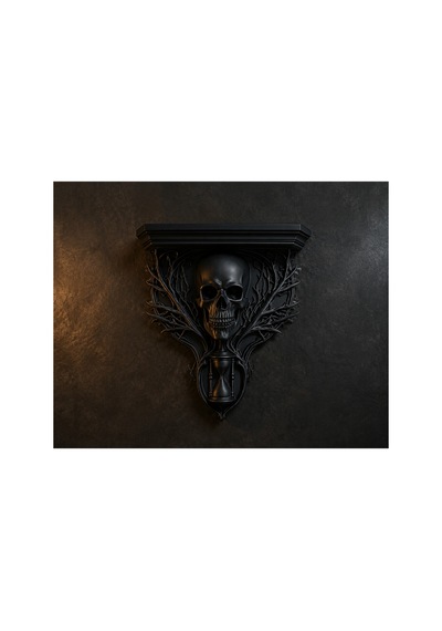 Gotik Kafatası Duvar Rafı 3d Baskı Dekoratif Duvar Süsü 24x20x8 Cm Siyah