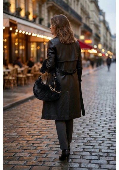 Vivazzaluxe Vintage Peluş Kürk Model Sonbahar, Kış Tote Bag Kadın El, Omuz, Çapraz Çanta Siyah