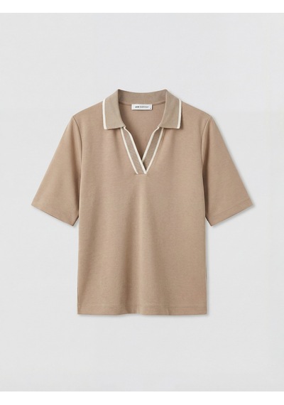 Lcw Everyday Kahverengi Polo Yaka Soft Touch Kadın Tişört