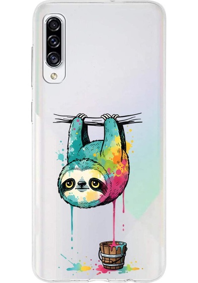 Samsung Galaxy A30s İle Uyumlu Splash Tembel Hayvan Tasarımlı Şeffaf Silikon Kılıf Şeffaf