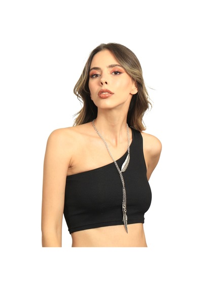 Kadın Antik Gümüş Kaplama Y Model Yaprak Stilizesi Çift Zincir Kolye Altın