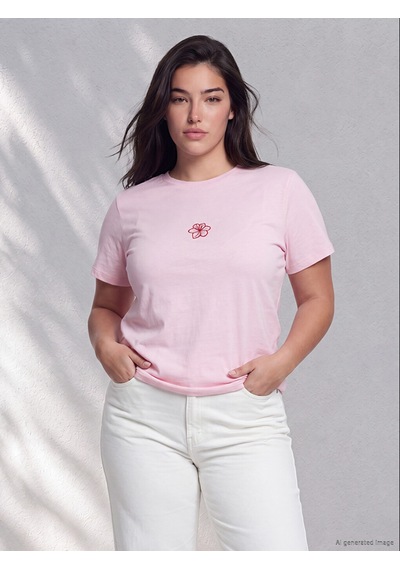 Lcw Petite Pembe Çiçek Nakışlı %100 Pamuklu Kadın Tişört