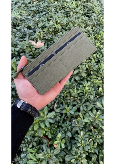 Haki Yeşil Peony Hakiki Deri Telefon Cüzdanı Yeşil