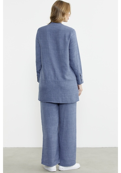 Sementa Keten Görünümlü Gömlek Pantolon Takım - Indigo Indigo