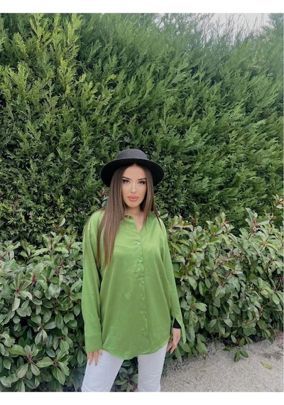 Saten Yeşil Gömlek Yeşil