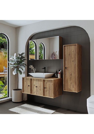 Lavabolu Mat Mdf 105 Cm Çekmeceli Banyo Dolabı + Aynalı Dolap Atl Atlantik Çam Lavabolu Mat Mdf 105 Cm Çekmeceli Banyo Dolabı + Aynalı Dolap Atl Atlantik Çam